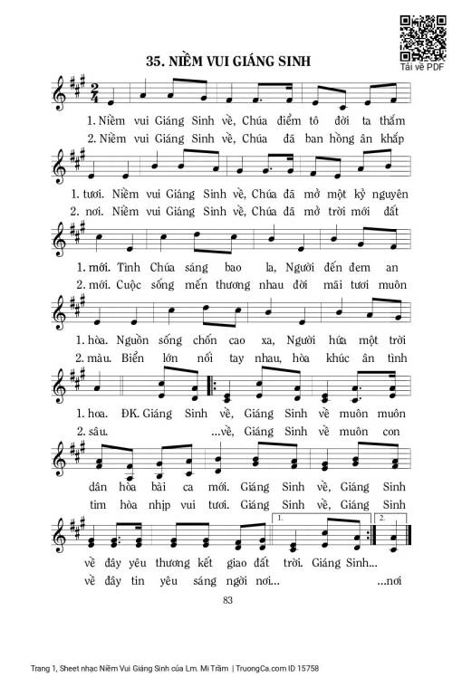 Sheet nhạc PDF bài Niềm Vui Giáng Sinh