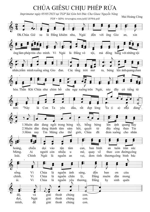 Sheet nhạc PDF bài Chúa Giêsu Chịu Phép Rửa