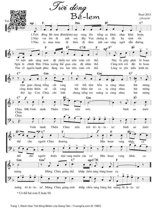Sheet nhạc PDF bài Trời đông Bêlem