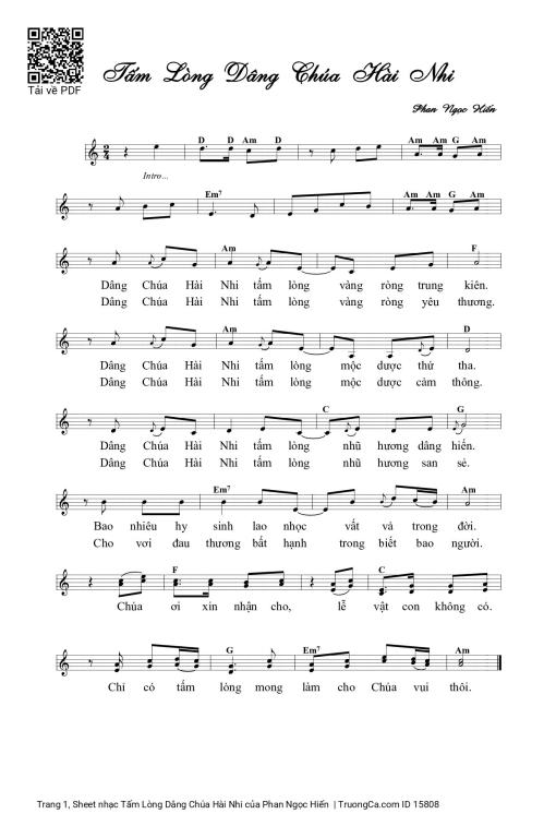 Sheet nhạc PDF bài Tấm Lòng Dâng Chúa Hài Nhi