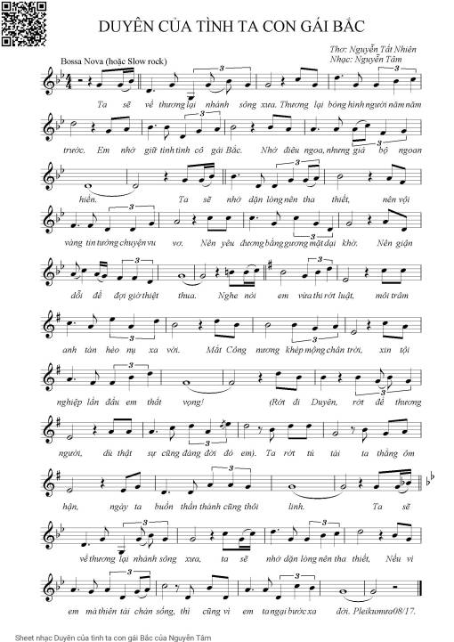 Sheet nhạc PDF bài Duyên của tình ta con gái Bắc