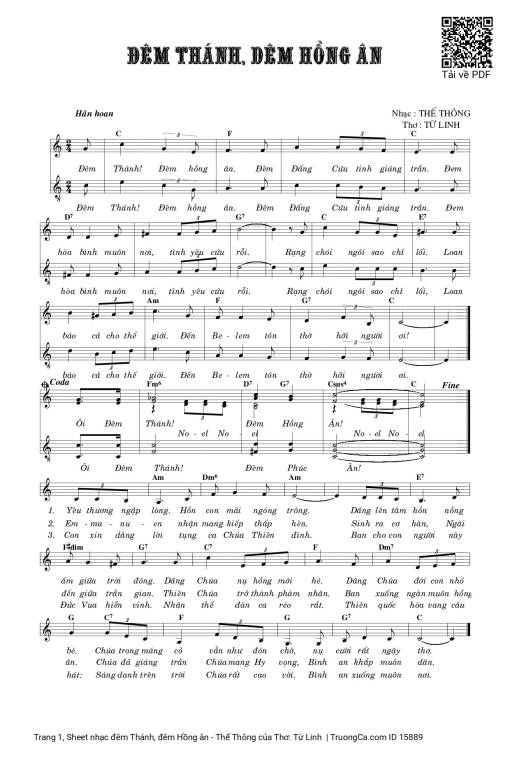 Sheet nhạc PDF bài đêm Thánh, đêm Hồng ân - Thế Thông