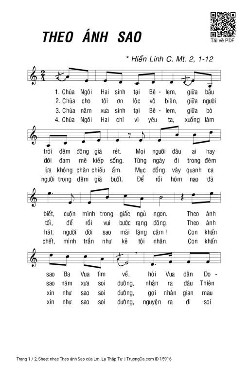 Sheet nhạc PDF bài Theo ánh Sao - Lm. La Thập Tự