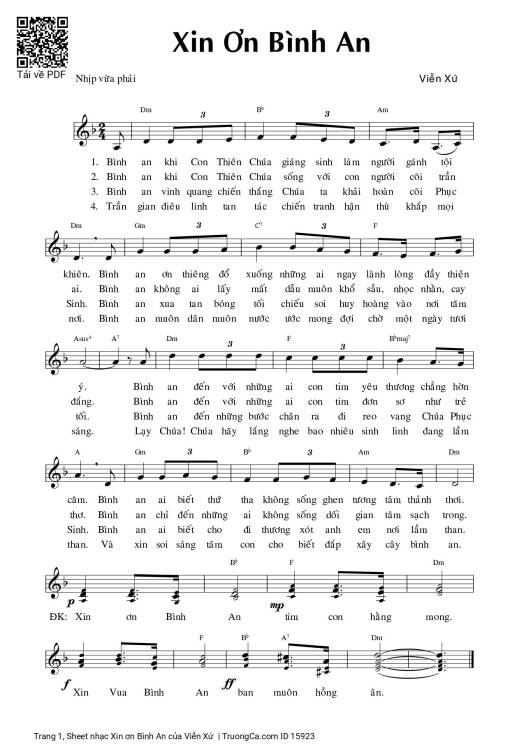 Sheet nhạc PDF bài Xin ơn Bình An