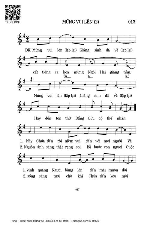 Sheet nhạc PDF bài Mừng Vui Lên