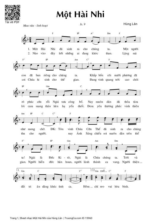 Sheet nhạc PDF bài Một Hài Nhi - Hùng Lân
