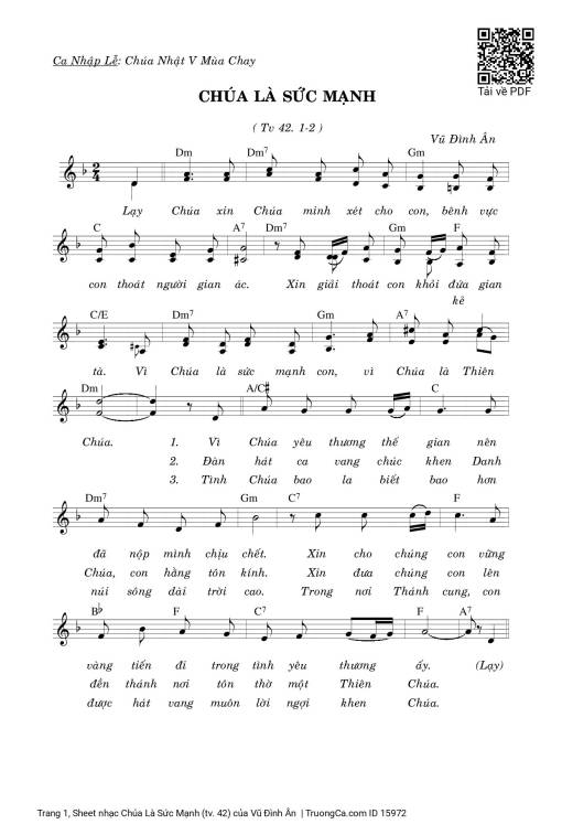 Sheet nhạc PDF bài Chúa Là Sức Mạnh (tv. 42)