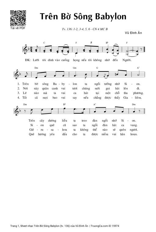Sheet nhạc PDF bài Trên Bờ Sông Babylon (tv. 136)