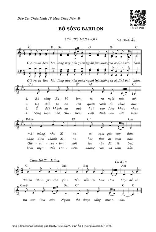 Sheet nhạc PDF bài Bờ Sông Babilon (tv. 136)