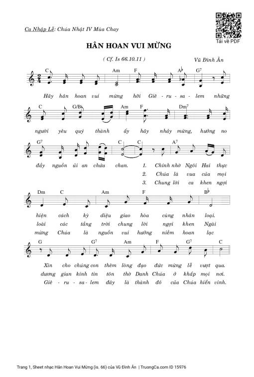 Sheet nhạc PDF bài Hân Hoan Vui Mừng (is. 66)