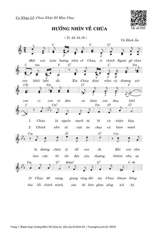 Sheet nhạc PDF bài Hướng Nhìn Về Chúa (tv. 24)