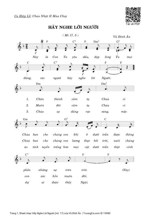 Sheet nhạc PDF bài Hãy Nghe Lời Người (mt. 17)