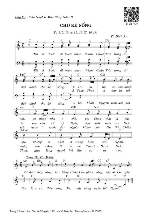 Sheet nhạc PDF bài Cho Kẻ Sống (tv. 115)