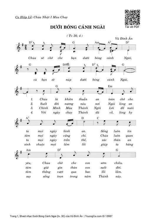 Sheet nhạc PDF bài Dưới Bóng Cánh Ngài (tv. 30)