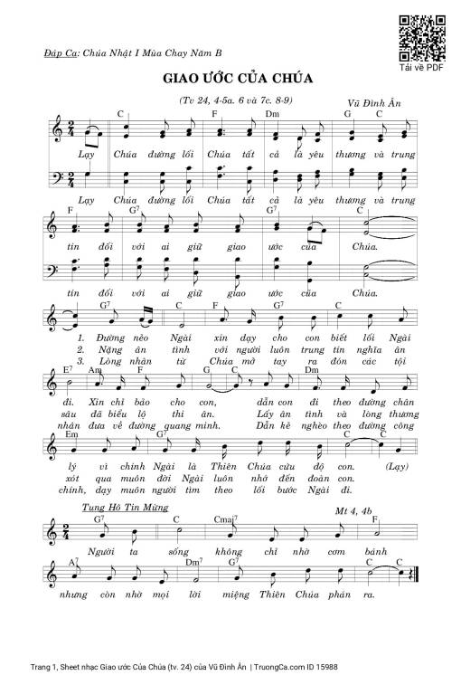 Sheet nhạc PDF bài Giao ước Của Chúa (tv. 24)
