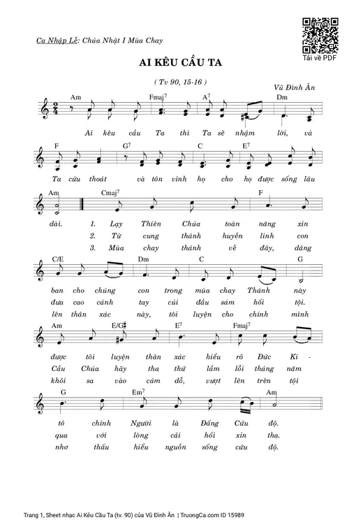 Sheet nhạc PDF bài Ai Kêu Cầu Ta (tv. 90)