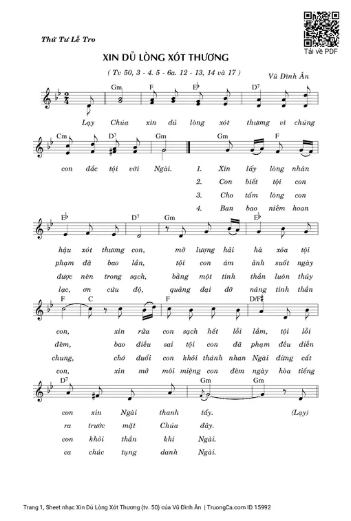 Sheet nhạc PDF bài Xin Dủ Lòng Xót Thương (tv. 50)