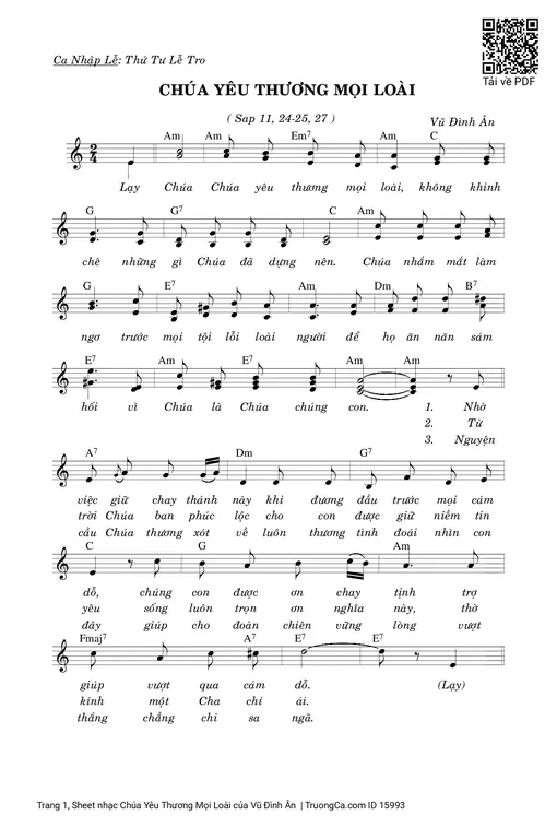 Sheet nhạc PDF bài Chúa Yêu Thương Mọi Loài
