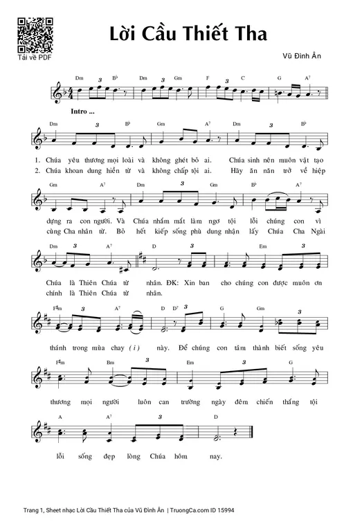 Sheet nhạc PDF bài Lời Cầu Thiết Tha