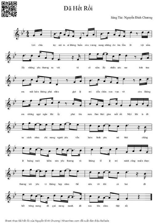 Sheet nhạc PDF bài Đã hết rồi