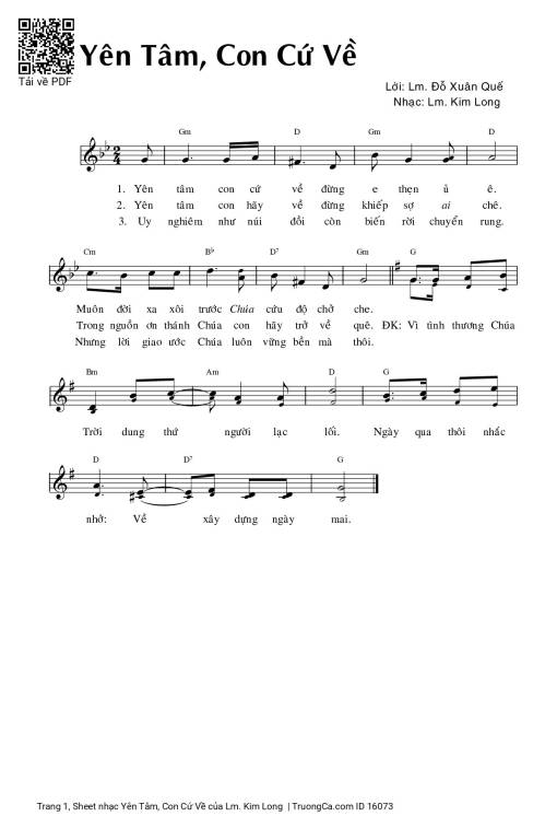 Sheet nhạc PDF bài Yên Tâm, Con Cứ Về