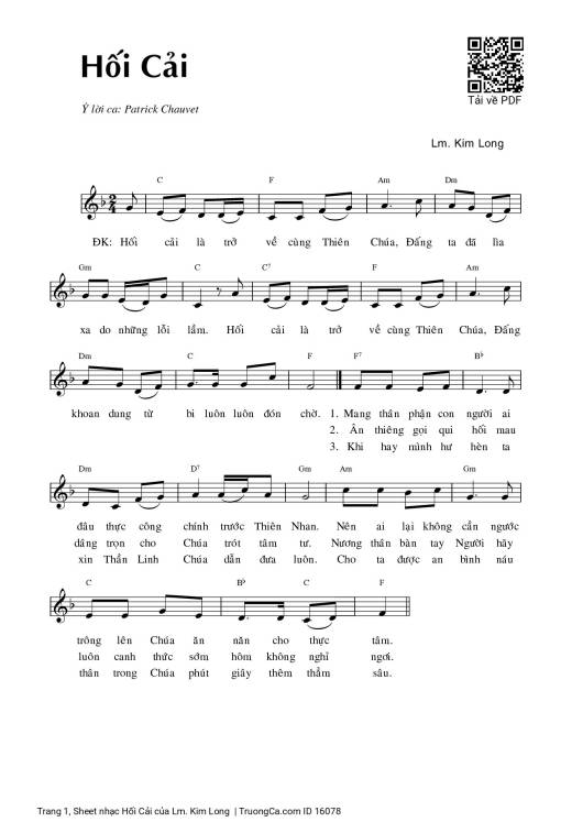 Sheet nhạc PDF bài Hối Cải - Lm. Kim Long