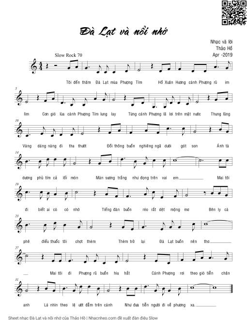 Sheet nhạc PDF bài Đà Lạt và nỗi nhớ