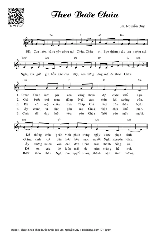 Sheet nhạc PDF bài Theo Bước Chúa