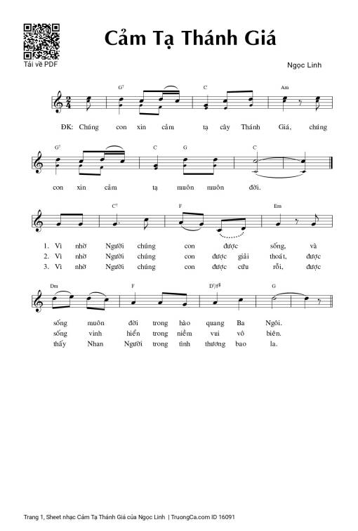 Sheet nhạc PDF bài Cảm Tạ Thánh Giá