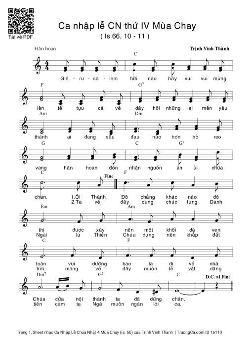 Ca Nhập Lễ Chúa Nhật 4 Mùa Chay (is. 66)