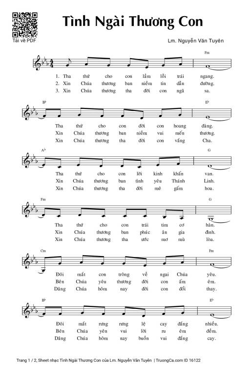 Sheet nhạc PDF bài Tình Ngài Thương Con