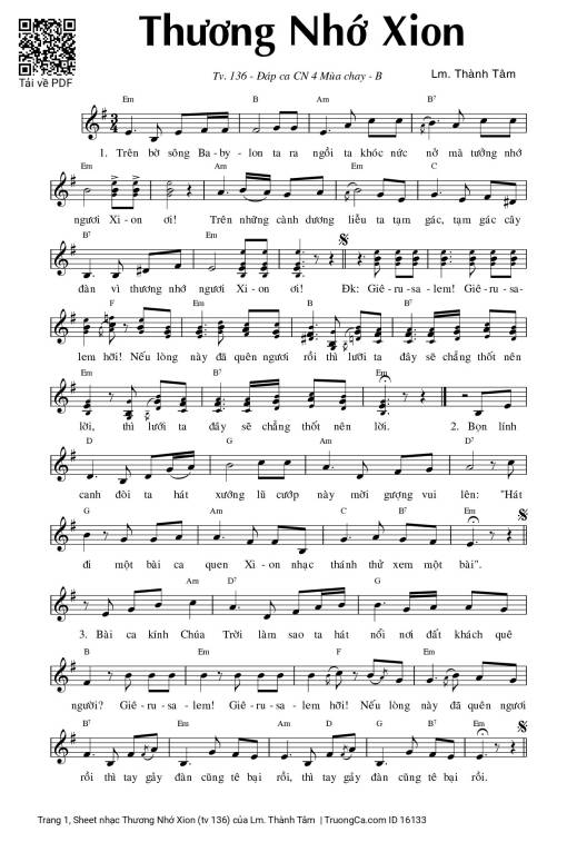 Sheet nhạc PDF bài Thương Nhớ Xion (tv 136)