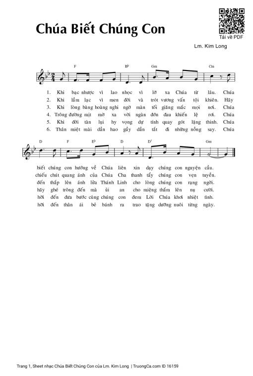 Sheet nhạc PDF bài Chúa Biết Chúng Con