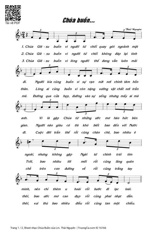 Sheet nhạc PDF bài Chúa Buồn - Lm. Thái Nguyên