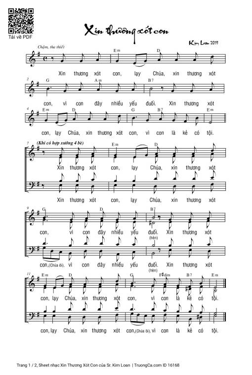 Sheet nhạc PDF bài Xin Thương Xót Con