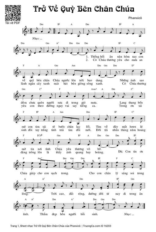 Sheet nhạc PDF bài Trở Về Quỳ Bên Chân Chúa