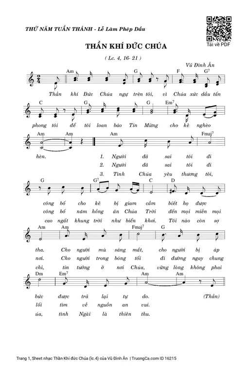 Sheet nhạc PDF bài Thần Khí đức Chúa (lc.4)