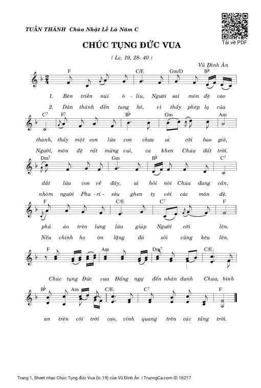 Sheet nhạc PDF bài Chúc Tụng đức Vua (lc.19)
