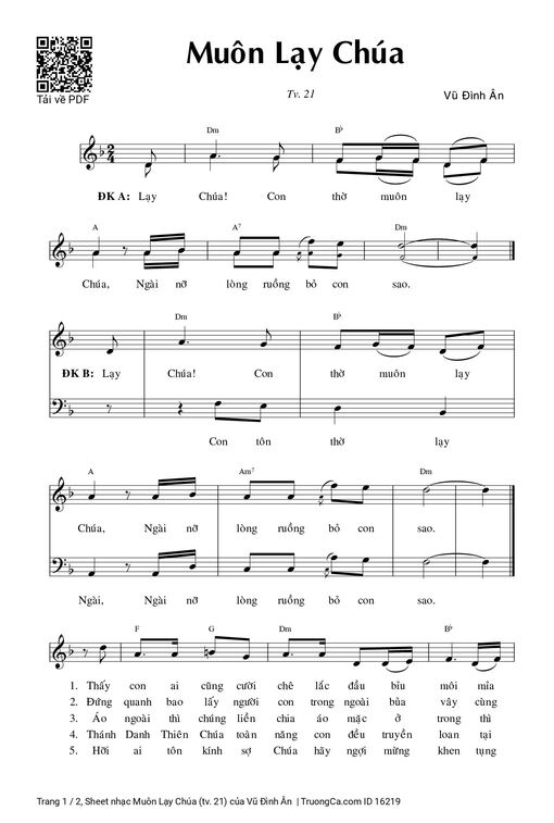 Sheet nhạc PDF bài Muôn Lạy Chúa (tv. 21)
