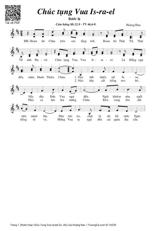 Sheet nhạc PDF bài Chúc Tụng Vua Israel (tv. 46)