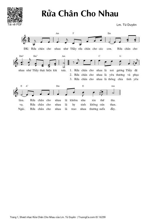 Sheet nhạc PDF bài Rửa Chân Cho Nhau