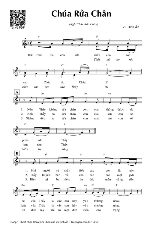 Sheet nhạc PDF bài Chúa Rửa Chân