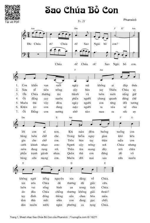 Sheet nhạc PDF bài Sao Chúa Bỏ Con