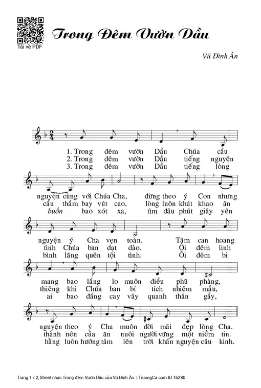 Sheet nhạc PDF bài Trong đêm Vườn Dầu