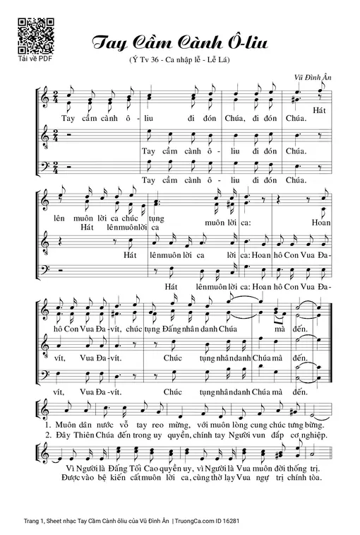 Sheet nhạc PDF bài Tay Cầm Cành ôliu