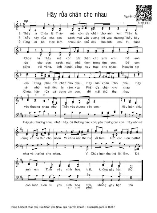 Sheet nhạc PDF bài Hãy Rửa Chân Cho Nhau