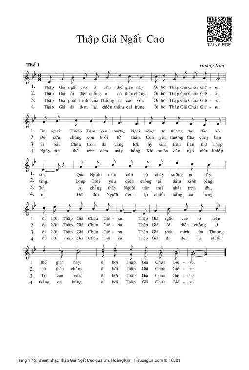 Sheet nhạc PDF bài Thập Giá Ngất Cao