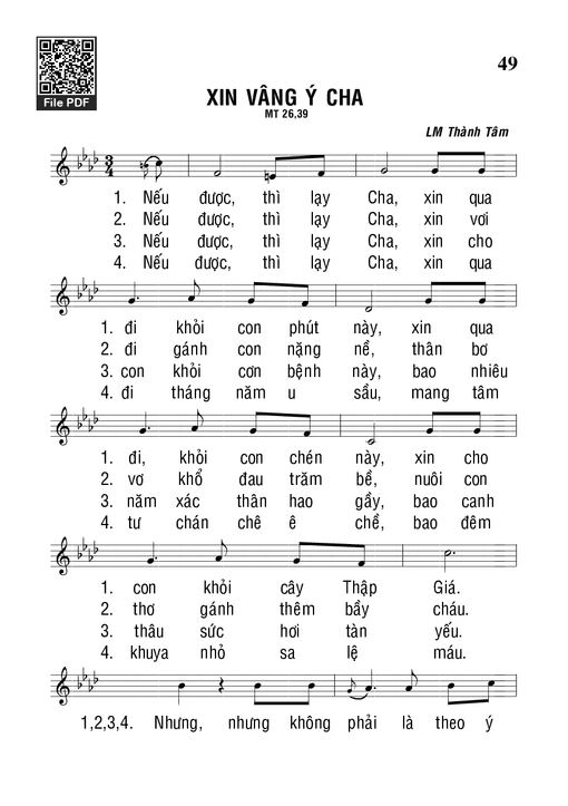 Sheet nhạc PDF bài Xin Vâng ý Cha