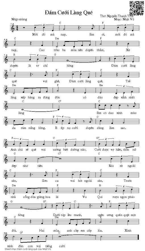 Sheet nhạc PDF bài Đám cưới làng quê