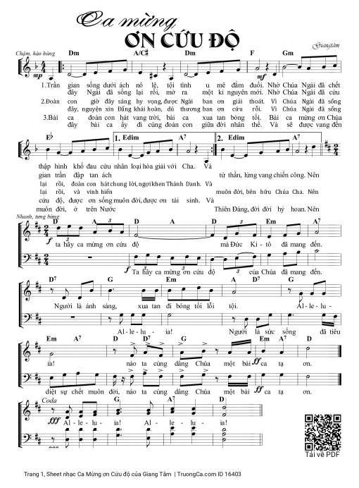 Sheet nhạc PDF bài Ca Mừng ơn Cứu độ